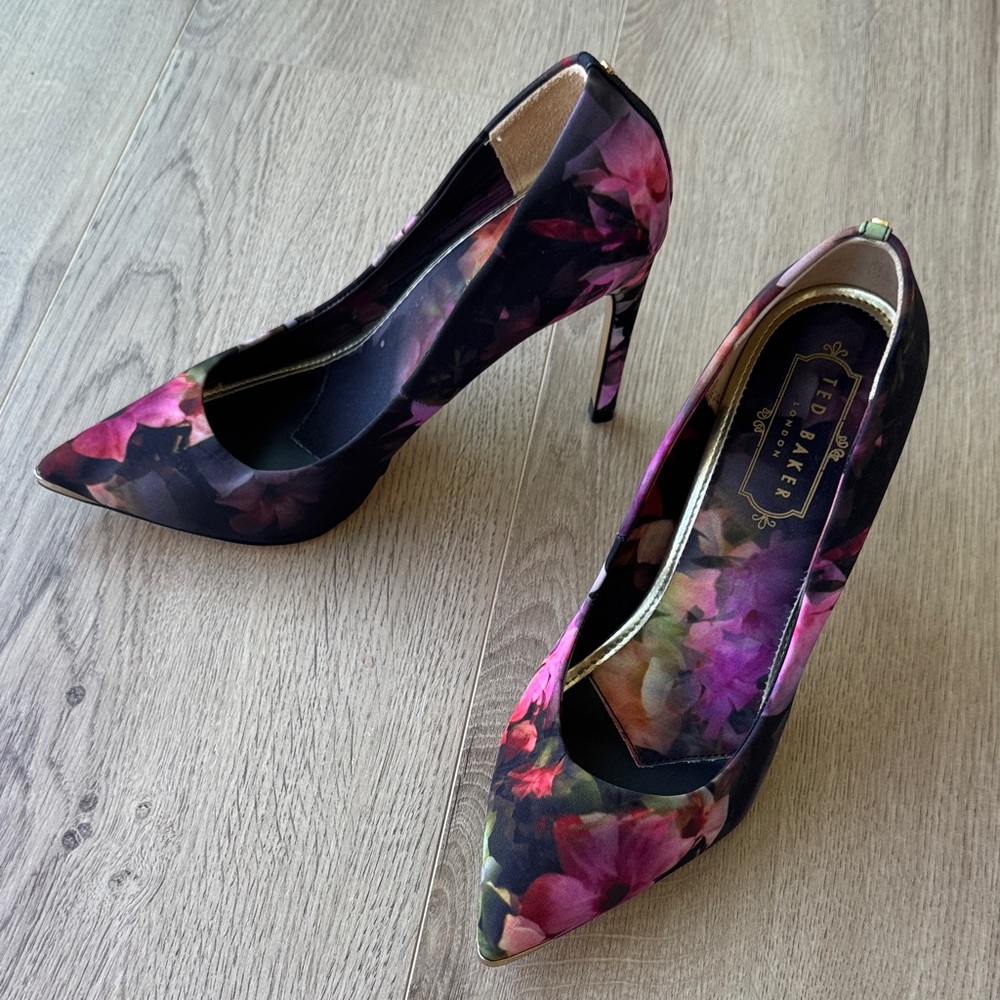 Ted Baker Black and Pink Floral Heels